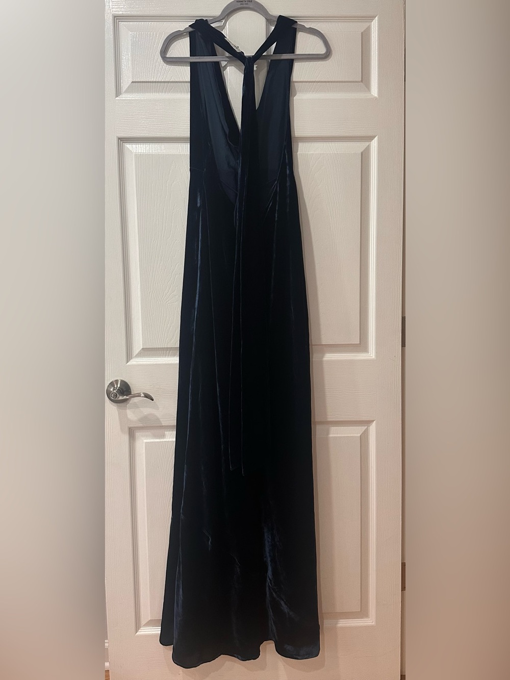 SAU LEE Pearl Cowl Scarf Open Back Strappy Velvet Gown in Midnight Blue - Picture 7 of 10